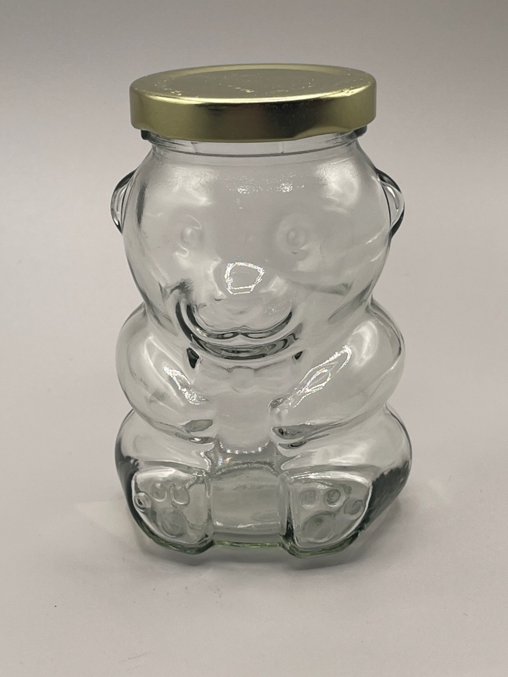 Bear Shaped Glass Jar With Lid. 4.25"H x 3"W